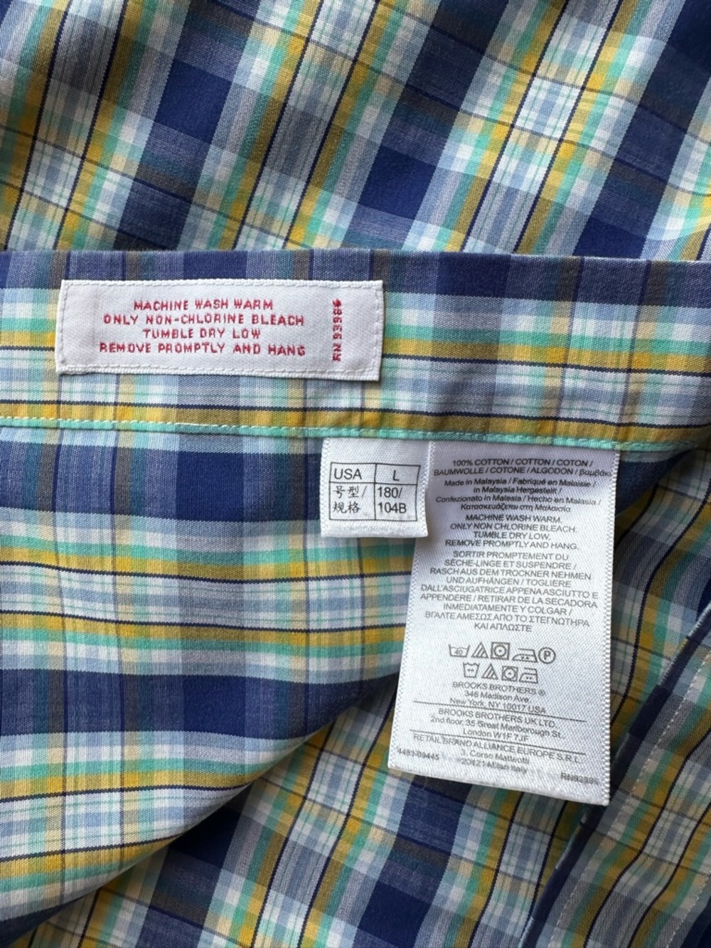 Brooks Brothers Blue Yellow Plaid Short-Sleeve Original Polo 100% Cotton Mens L - Picture 4 of 6